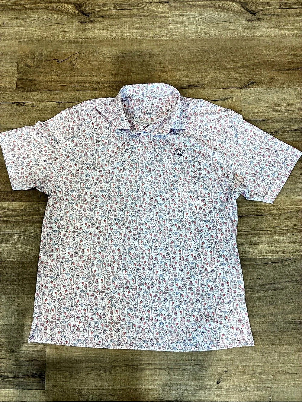 Rhoback American Icon USA Flag Performance Polo Men’s Golf Stretch Shirt XL